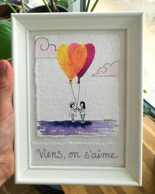 Viens, on s'aime - Œuvre unique à l'encre et aquarelle