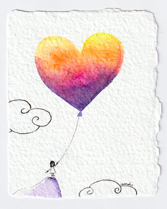 "Je pense à toi" - Œuvre unique à l'encre et aquarelle