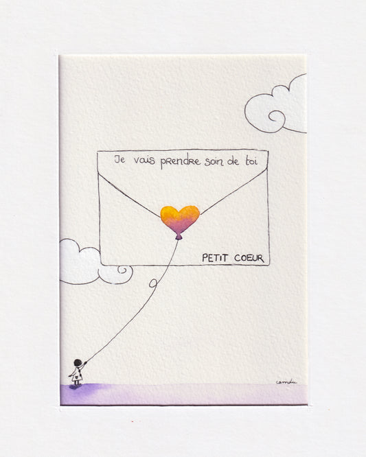 "Petit cœur" - Œuvre unique à l'encre et aquarelle