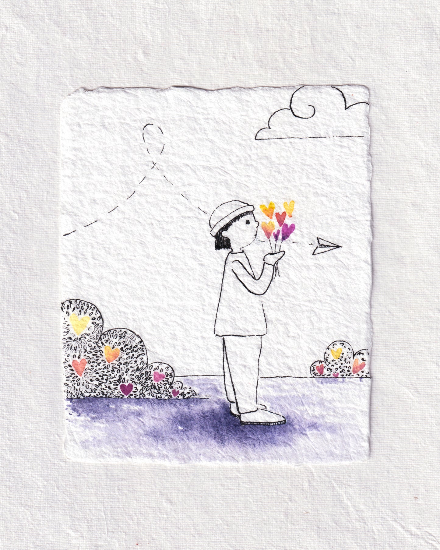 Le bouquet - Œuvre unique à l'encre et aquarelle