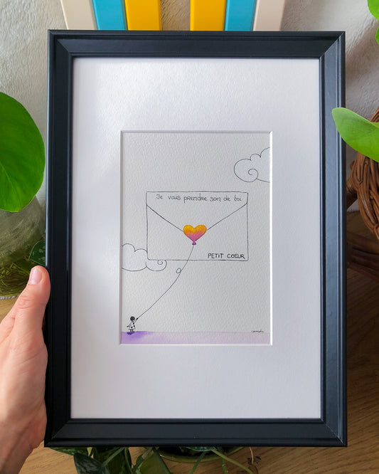 "Petit cœur" - Œuvre unique à l'encre et aquarelle