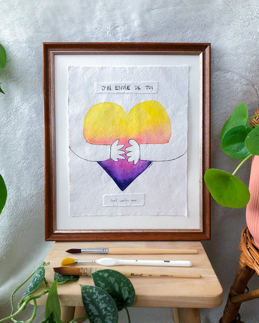 "Tout contre moi" - Œuvre unique à l'encre et aquarelle