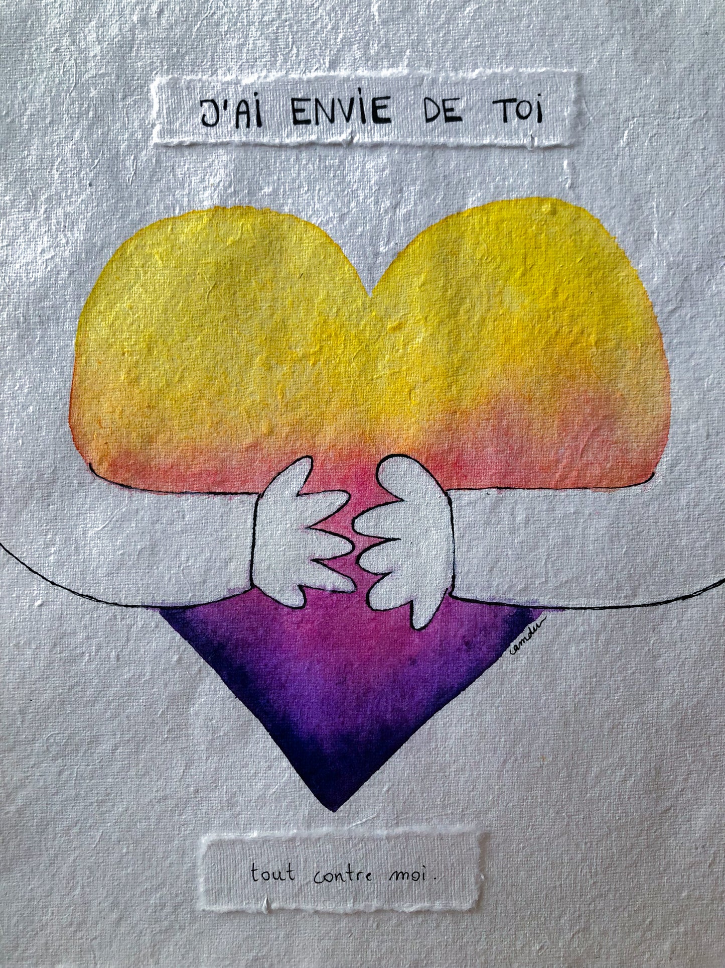 "Tout contre moi" - Œuvre unique à l'encre et aquarelle