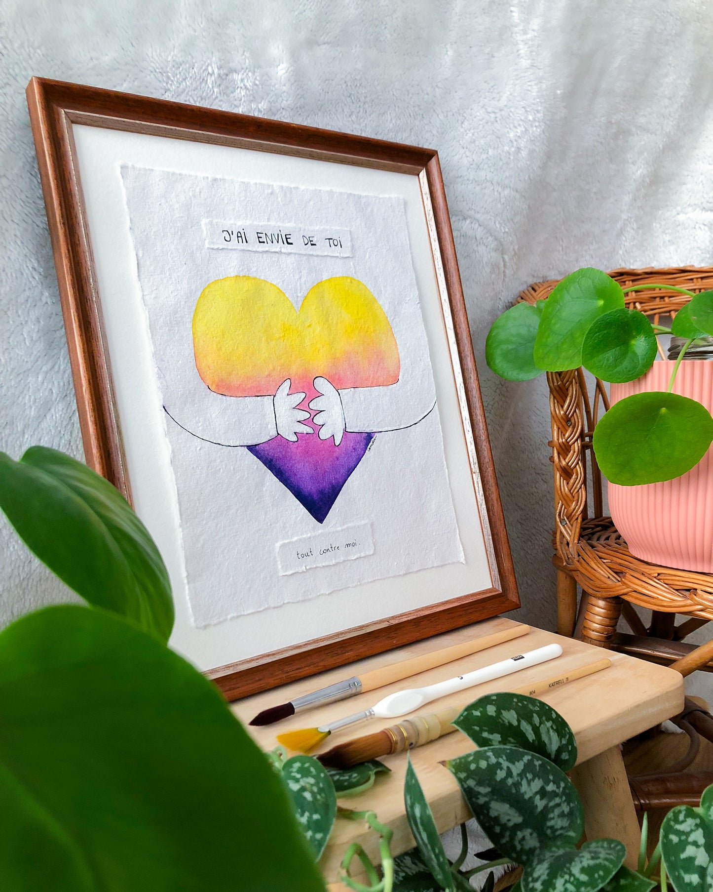 "Tout contre moi" - Œuvre unique à l'encre et aquarelle