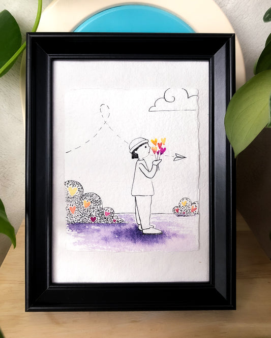 "Le bouquet" - Œuvre unique à l'encre et aquarelle