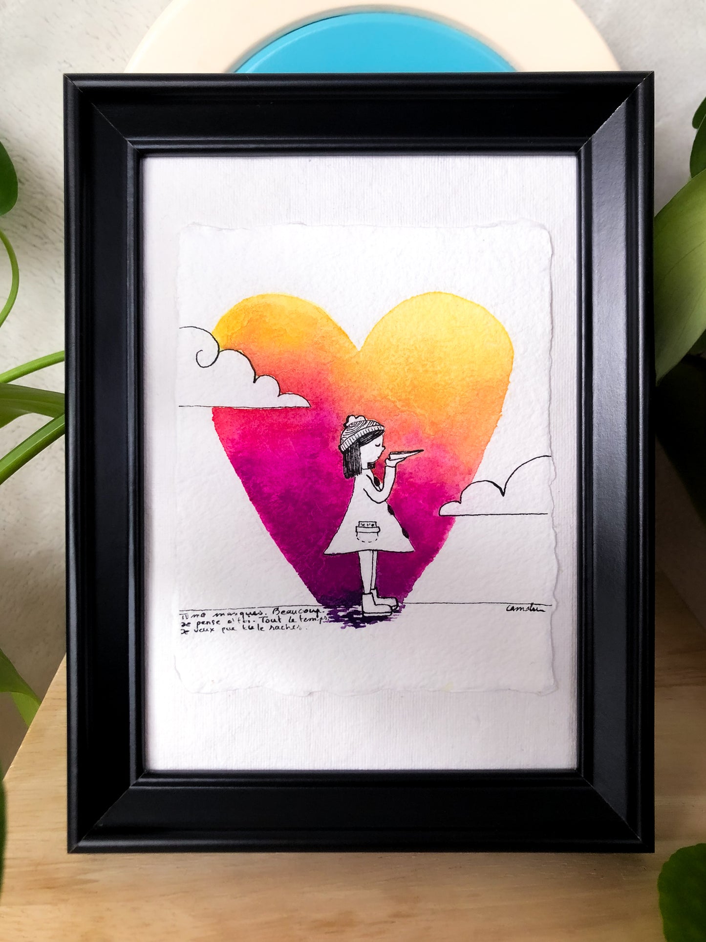 "Tu me manques" - Œuvre unique à l'encre et aquarelle