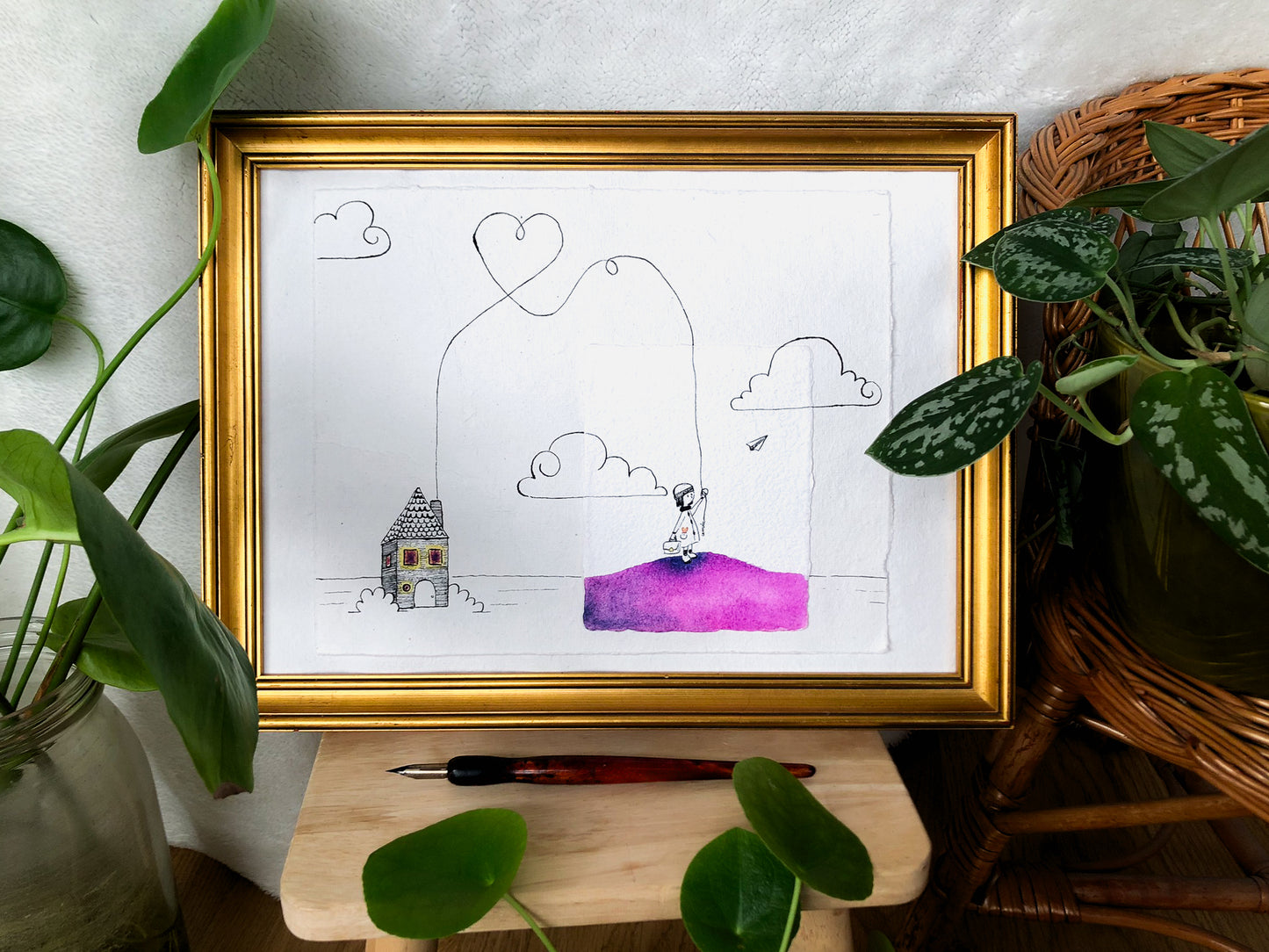 "La maison" - Œuvre unique à l'encre et aquarelle