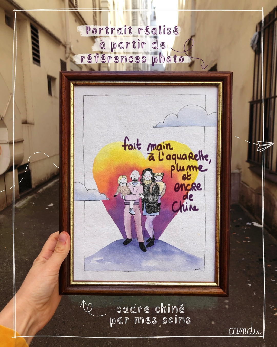 Portrait de famille illustré à la main - Encre & aquarelle