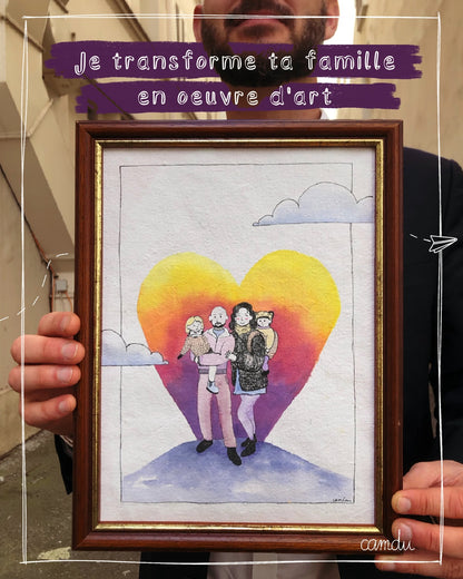 Portrait de famille illustré à la main - Encre & aquarelle
