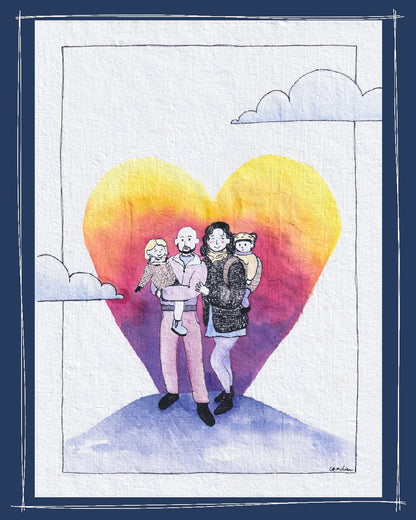 Portrait de famille illustré à la main - Encre & aquarelle