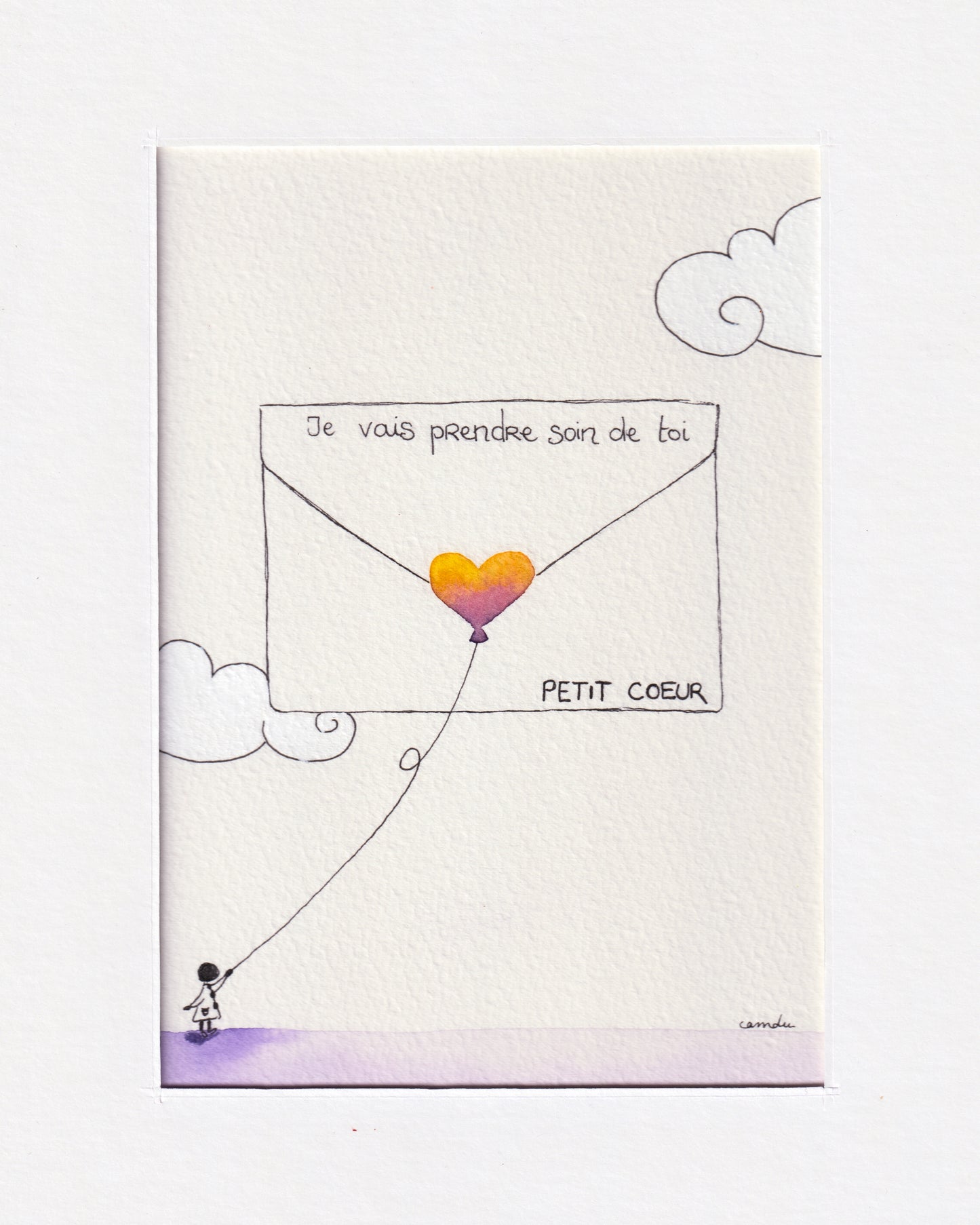 "Petit cœur" - Œuvre unique à l'encre et aquarelle