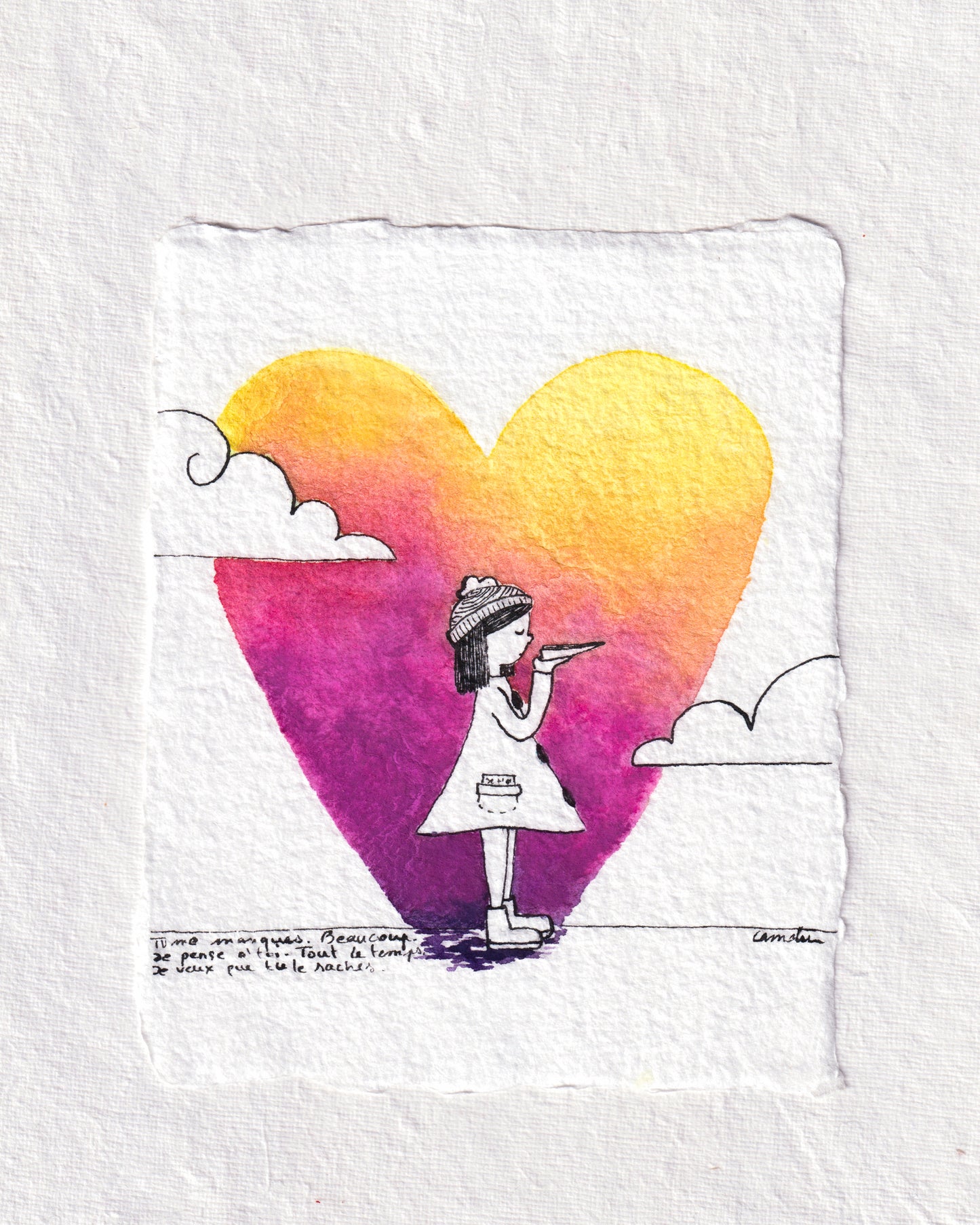 "Tu me manques" - Œuvre unique à l'encre et aquarelle