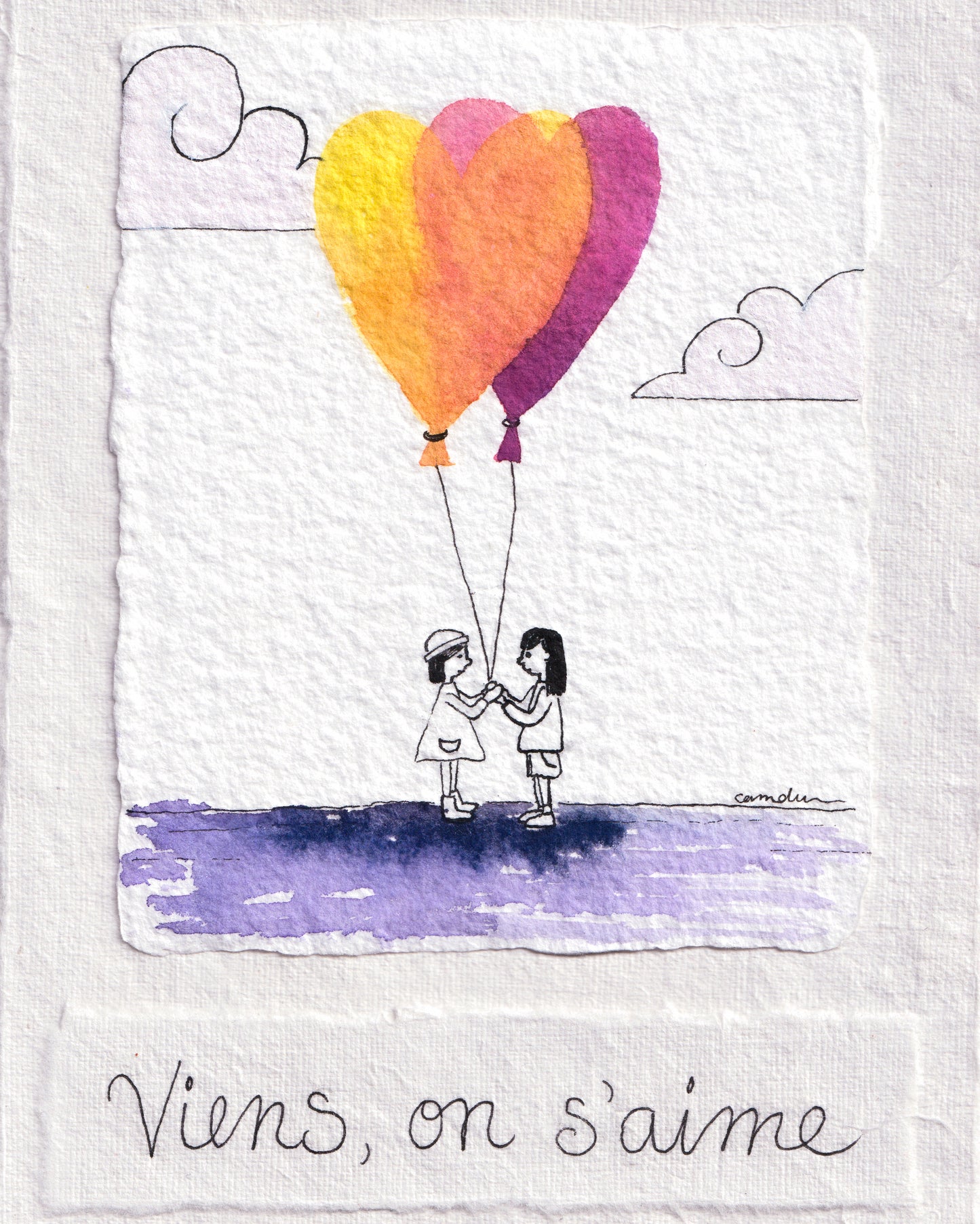 "Viens, on s'aime" - Œuvre unique à l'encre et aquarelle