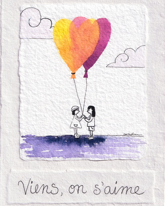 "Viens, on s'aime" - Œuvre unique à l'encre et aquarelle