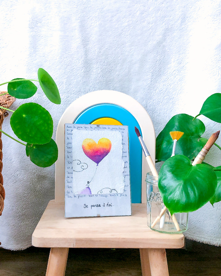 "Je pense à toi" - Œuvre unique à l'encre et aquarelle