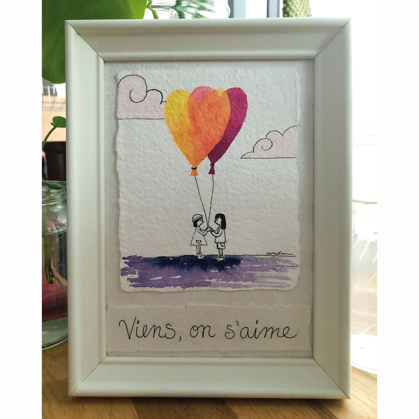 Viens, on s'aime - Œuvre unique à l'encre et aquarelle