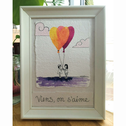 Viens, on s'aime - Œuvre unique à l'encre et aquarelle